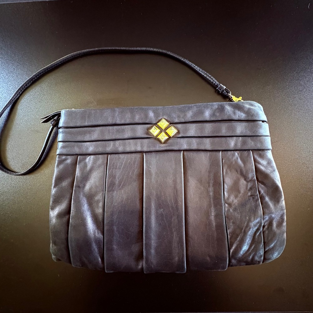 Gianni bini soft genuine leather clutch shoulder bag black removable strap purse